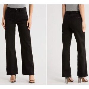 7 For All Mankind Alexa High Waist Straight Leg Sateen Pants In Black size 28